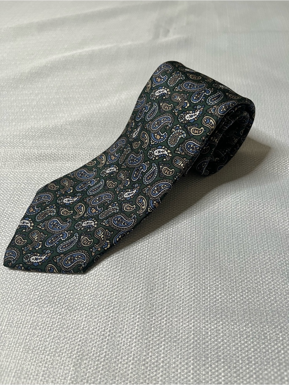 Vintage 100% Silk Tie Forest Green Paisley Old Money Grandpacore Ivy League Prep